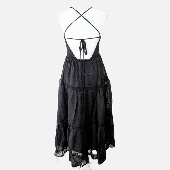 LULUS NWT Black Lace Overlay Romantic Boho Retro Cottagecore Prairie Dress SMALL - Picture 4 of 13